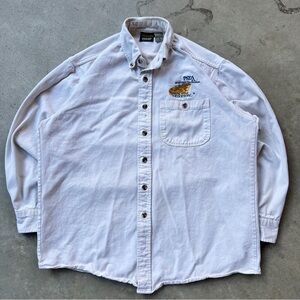 “90’s Sitcom Dad Fashion” Vintage Men's Tan Casual Button-Down Shirt